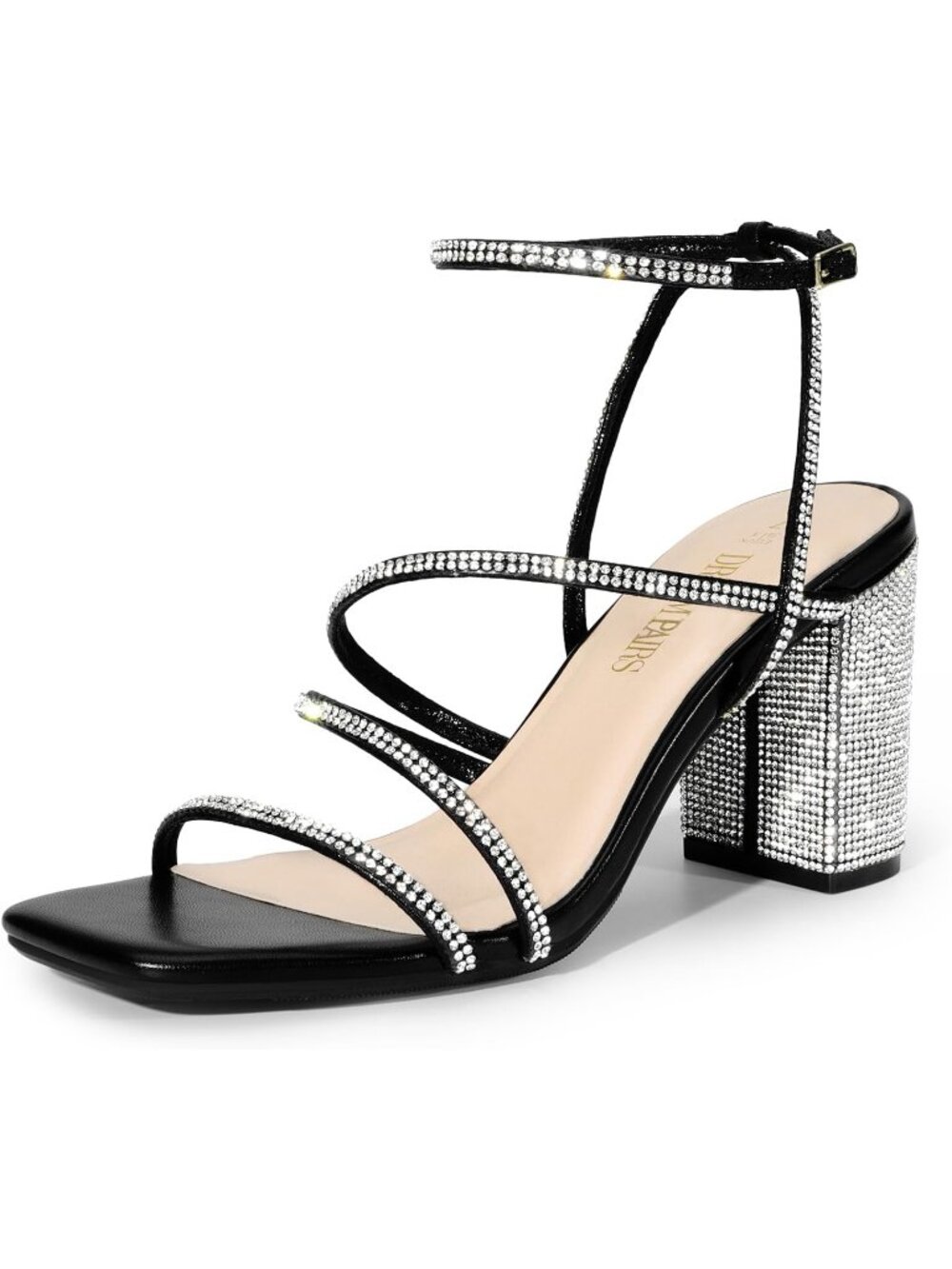 Dream Pairs Women's Black Rhine Open Toe Sleek Straps Chunky Block Heel Sandals